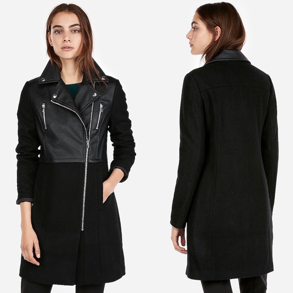 Black Mixed-Media Moto Coat - Women